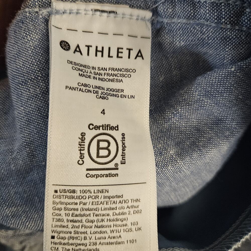 ATHLETA Retreat Jogger Pants Womens Sz 4 Blue Chambray Linen Lightweight - Picture 6 of 6